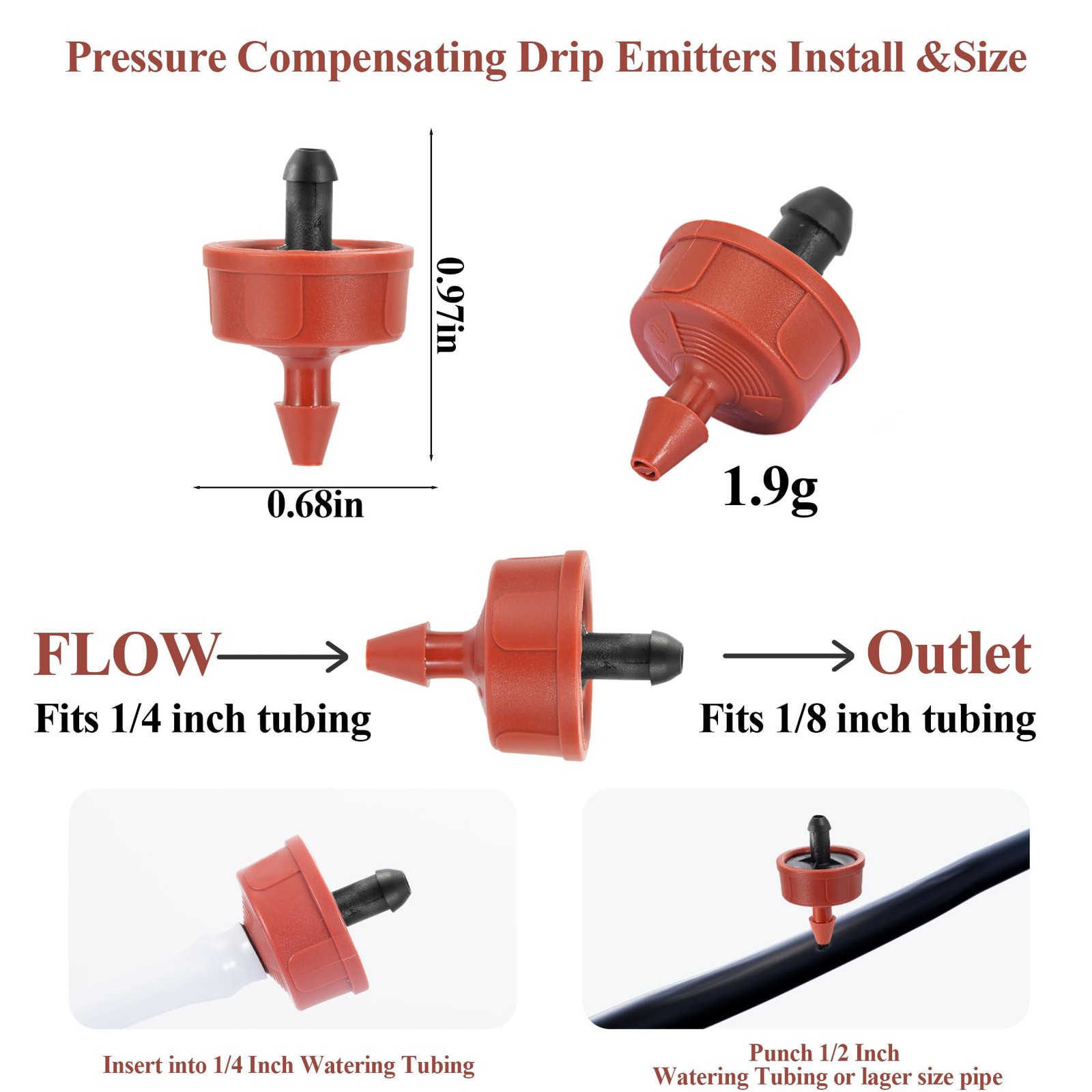 200Pcs 1 GPH Pressure Compensating Irrigation Spot 1/4 inch, 1 200PCS