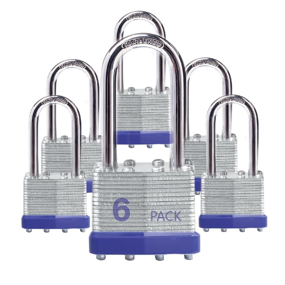 Lock Outdoor Padlocks, Key Lock, Padlocks with 6 Pack Blue, 6 PACK Long Blue