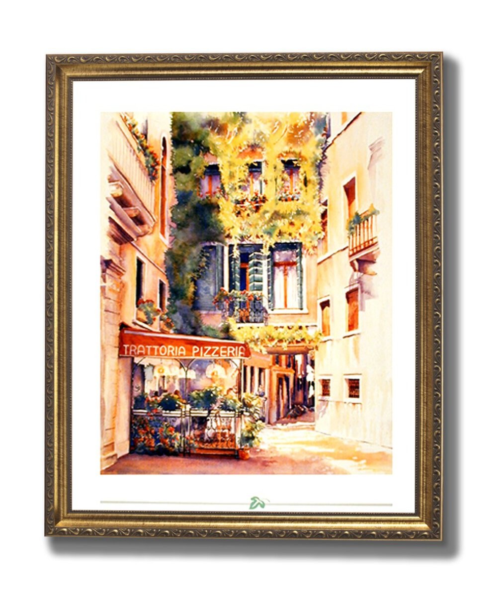 Old Italian Restaurant Flower Contemporary Wall Picture Gold Framed Art Print