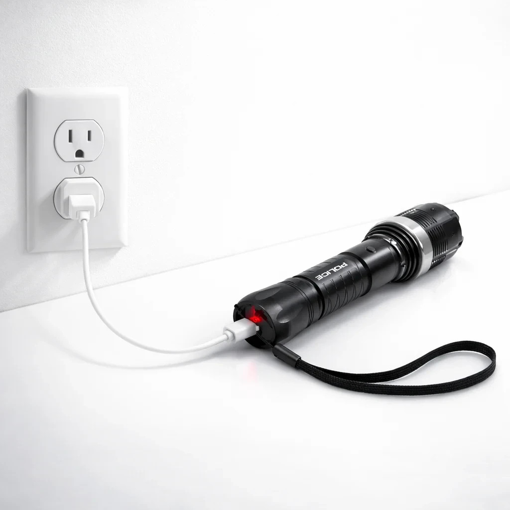 POLICE Stun Gun 8810 Rechargeable LED Flashlight Aluminum Black