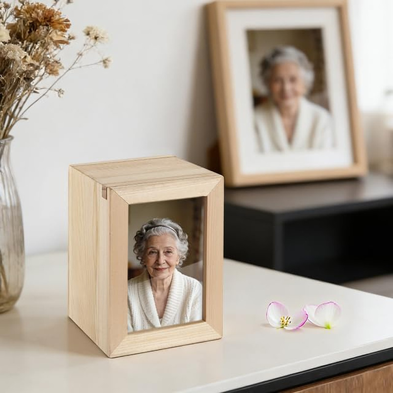 Small Wooden Keepsake Box Urn for Human Ashes, 4.92 Inches Decorative Urn Box wi