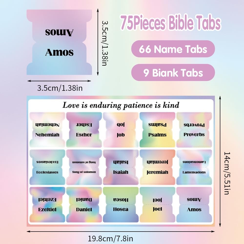 Holy Bible Tabs for Women and Men, 66 3×5 inches, Normal Font-colorful