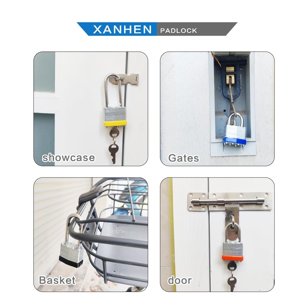 Lock Outdoor Padlocks, Key Lock, Padlocks with 6 Pack Blue, 6 PACK Long Blue