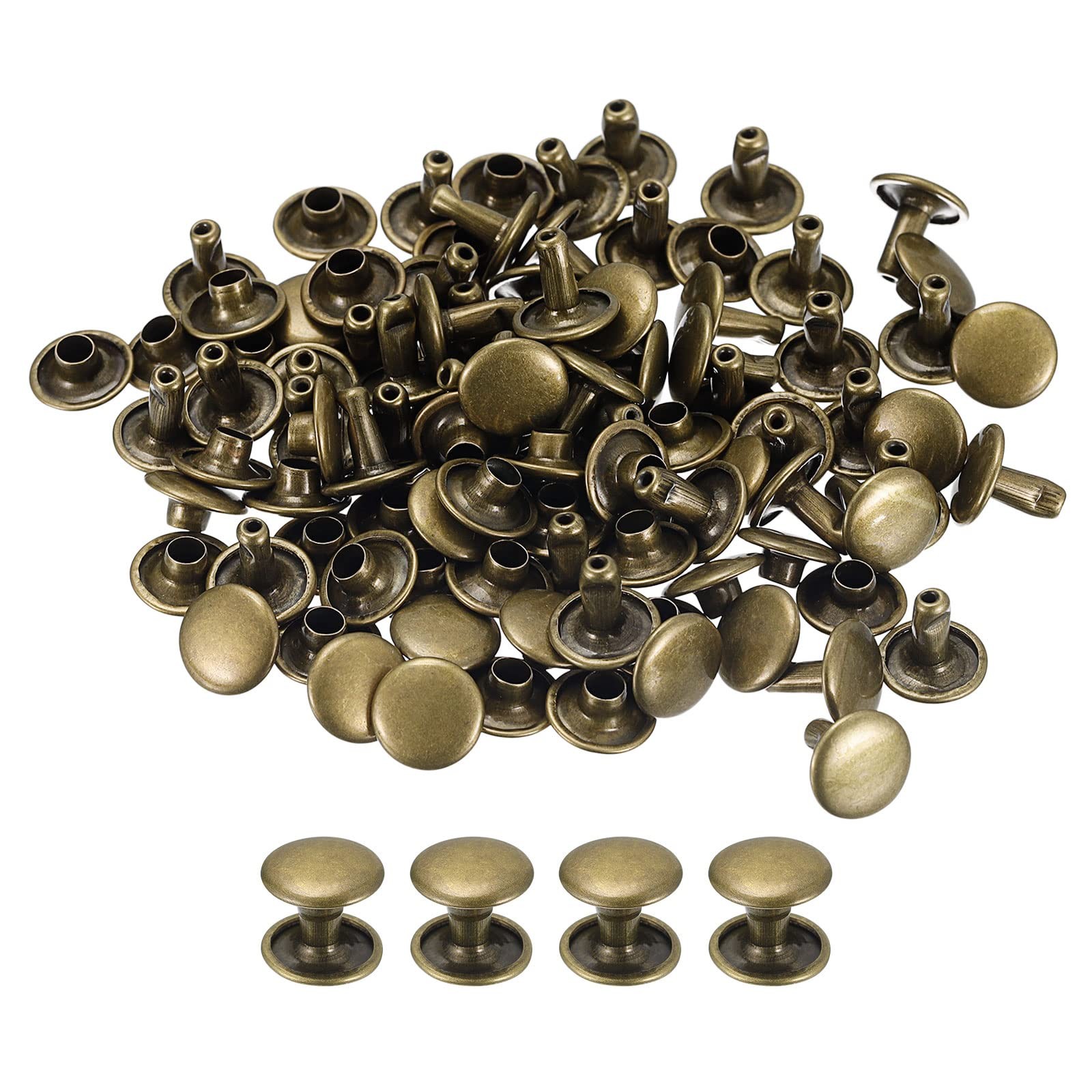 uxcell 100 Sets Leather Rivets, 9mm Double Cap Rivets 8mm 9x8mm, Bronze Tone