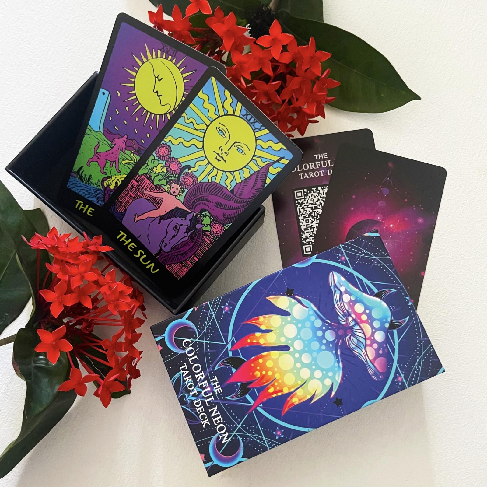 Colorful Neon Tarot Cards Deck With Guidebook for Beginners – 78 Classic Cards