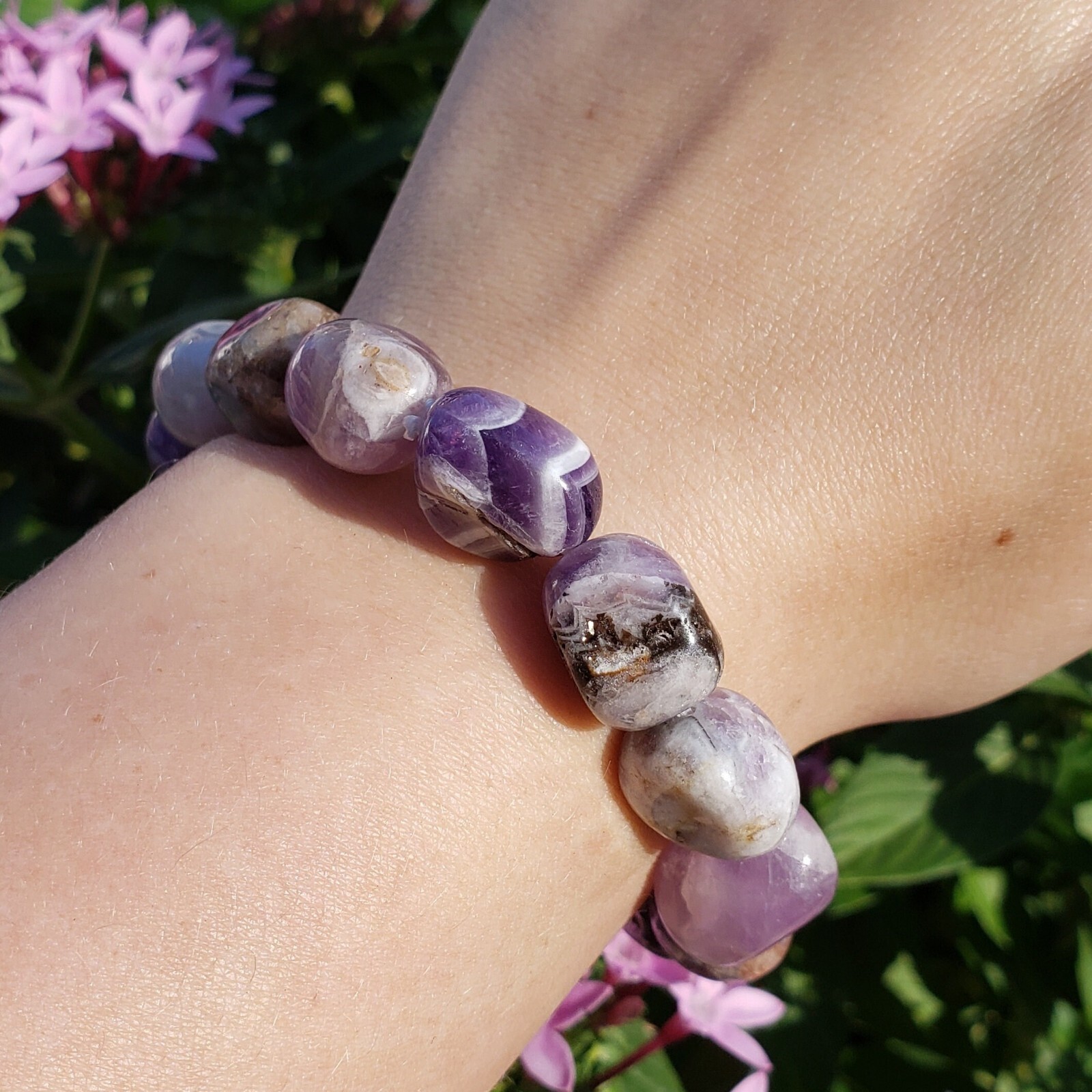 Amethyst natural Tumbled crystal healing gemstone stretch bracelet