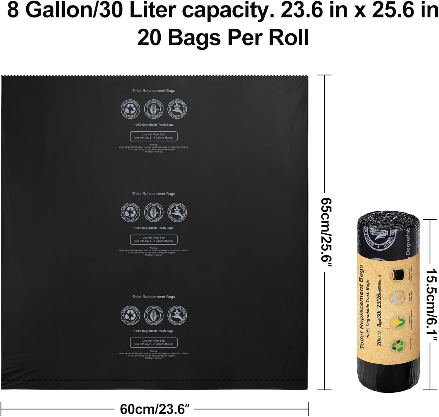 BLIKA 100 Count Toilet Replacement Bags, 8 Gallon, 30 Liter, Heavy Duty 1 Mil, C