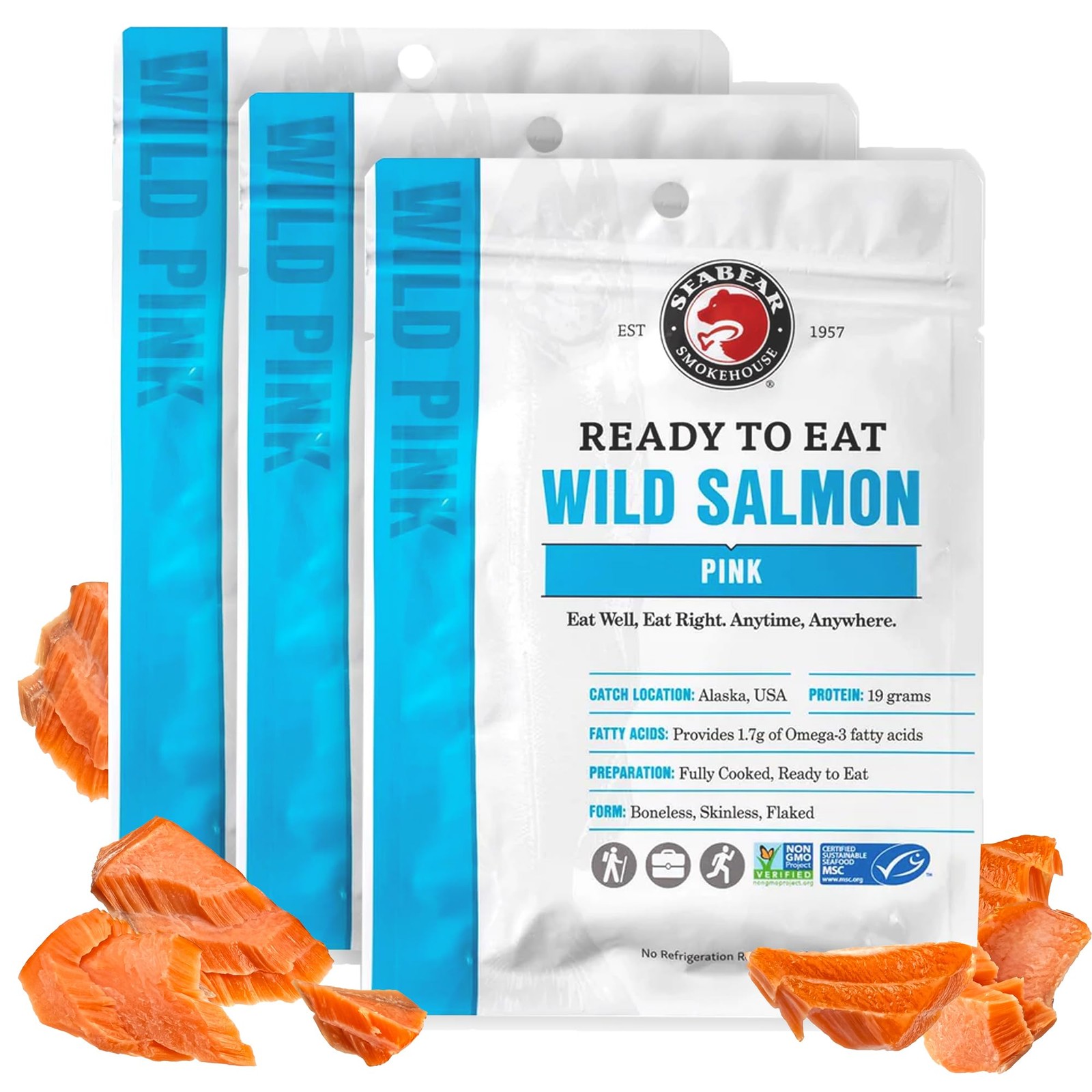 SeaBear Ready to Eat Wild Pink Salmon 3-Pack 3.5 Ounce (Pack of 3)