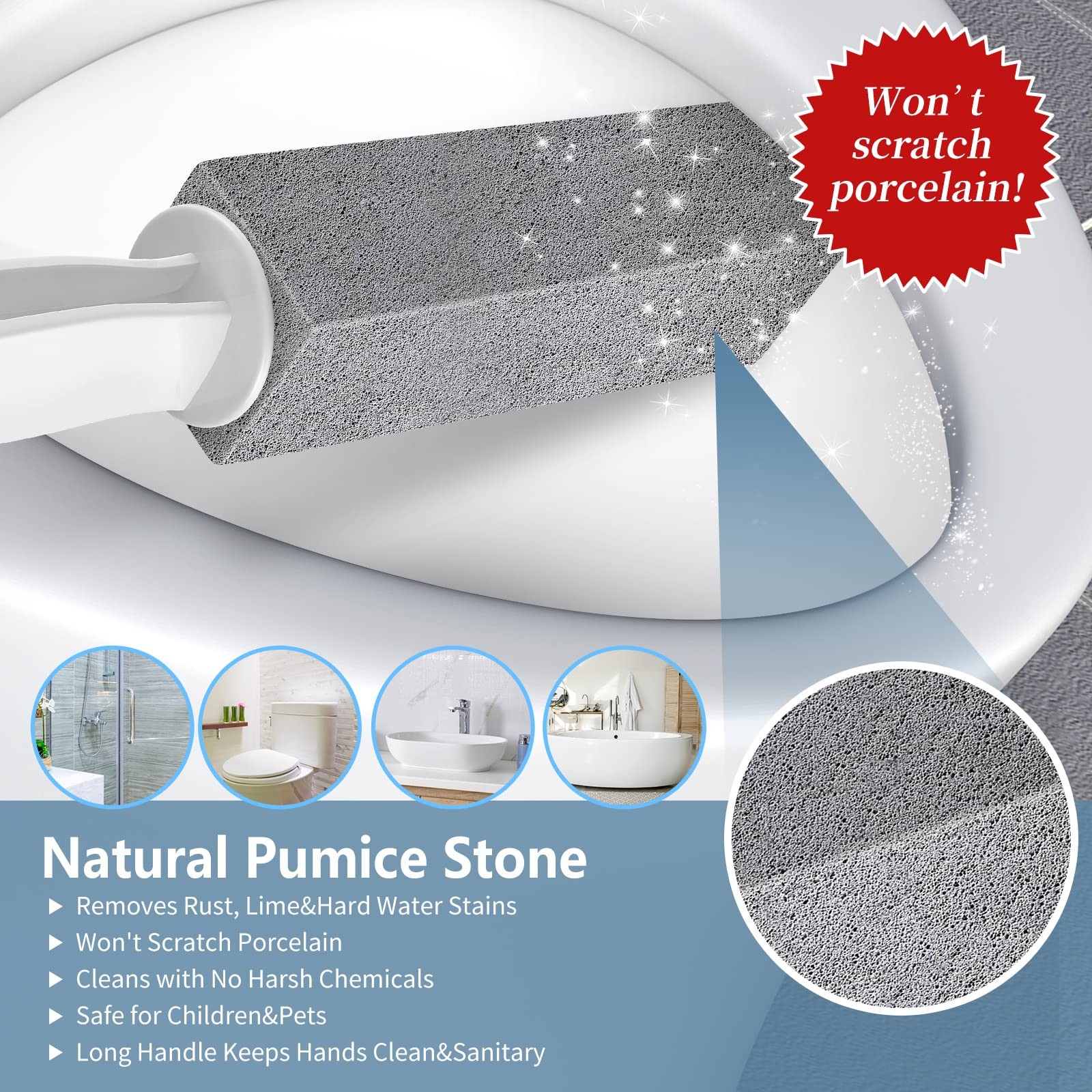 Laiyeoy Toilet Bowl Cleaner Pumice Stone 1 Count (Pack of 2), Long Handle