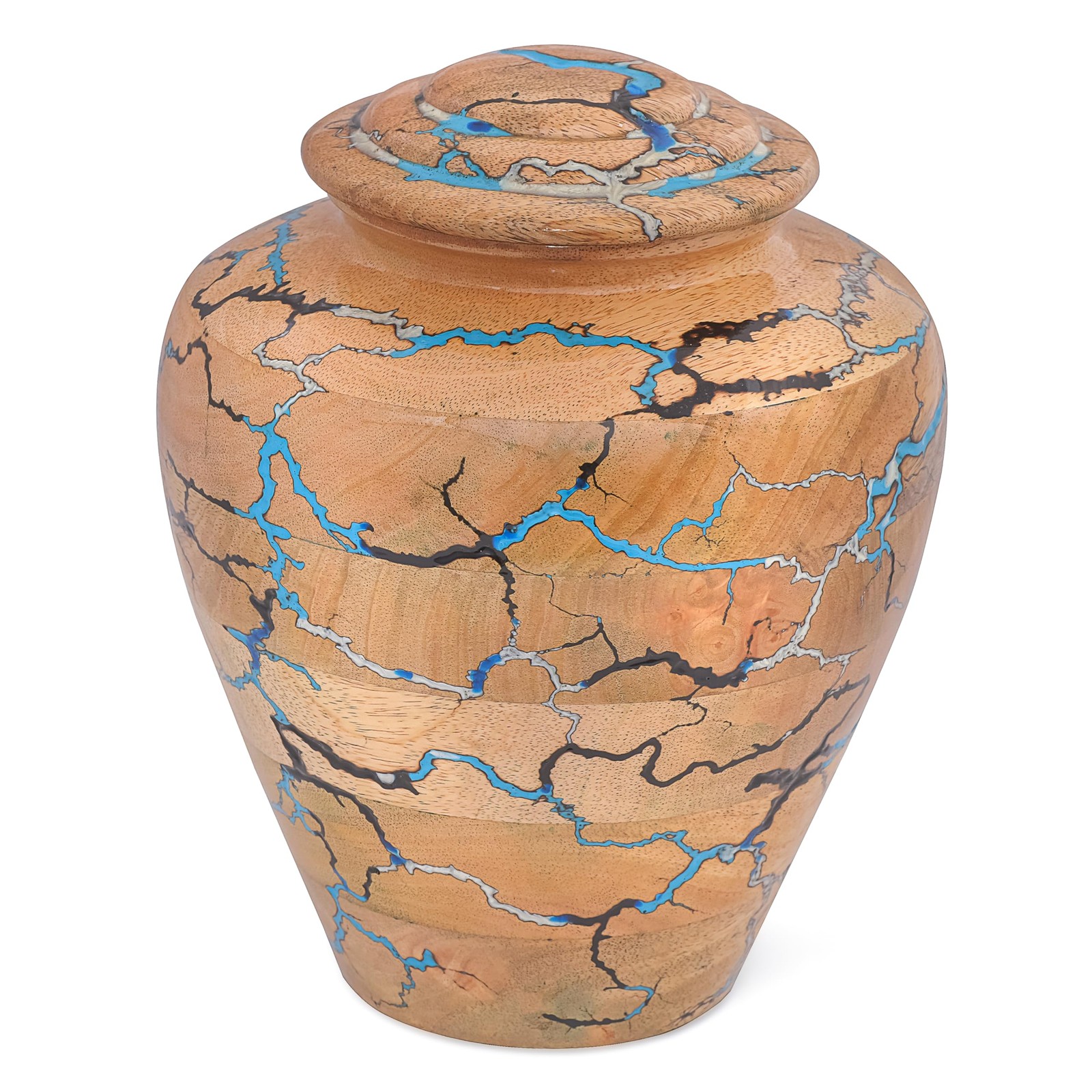 Medium – 6x6x8 Inch – 100 Cu In, Natural Wood With Blue Resin (Thunderstorm…