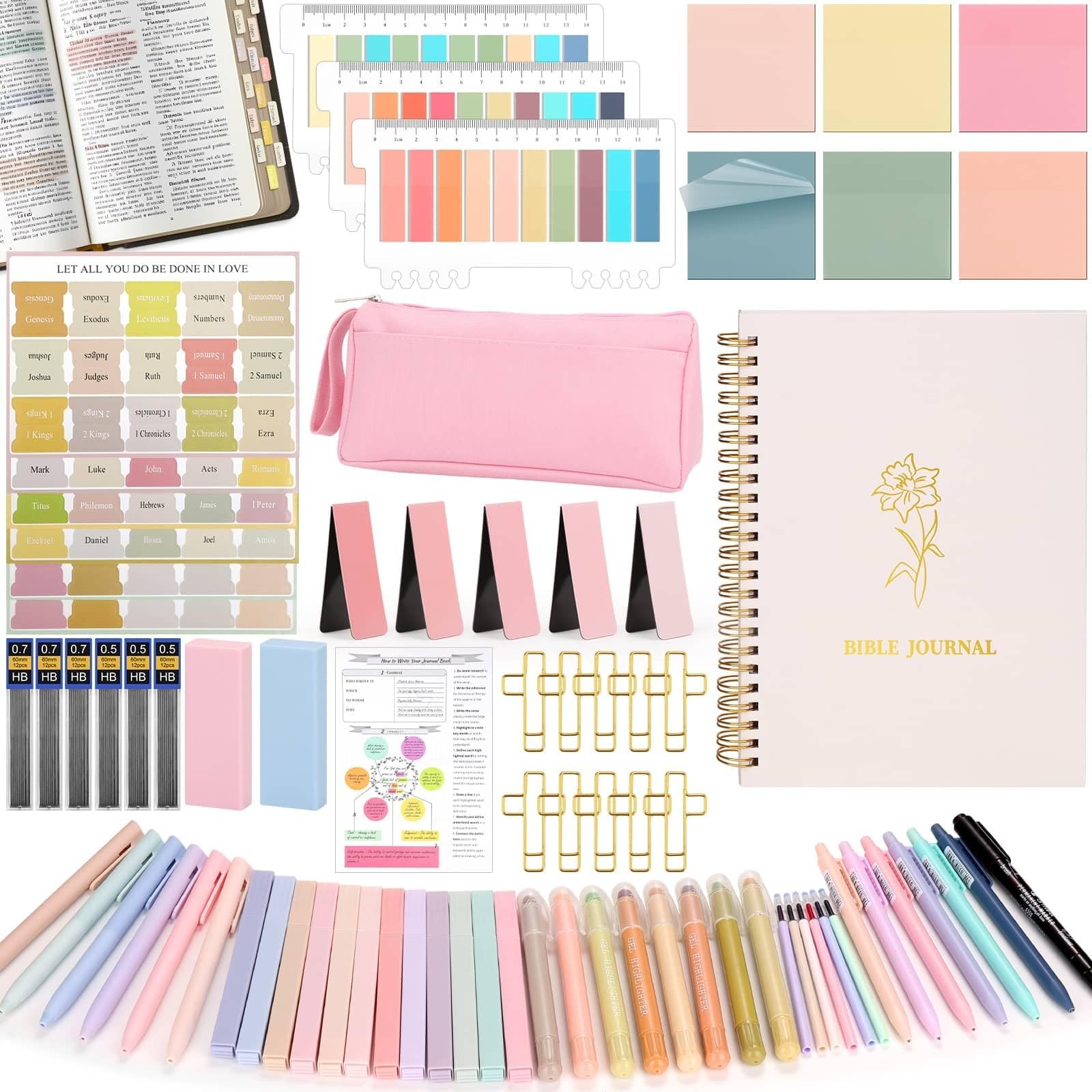 106 Pack Bible Study Supplies Journaling Kit for Women, Church Journal Note T…