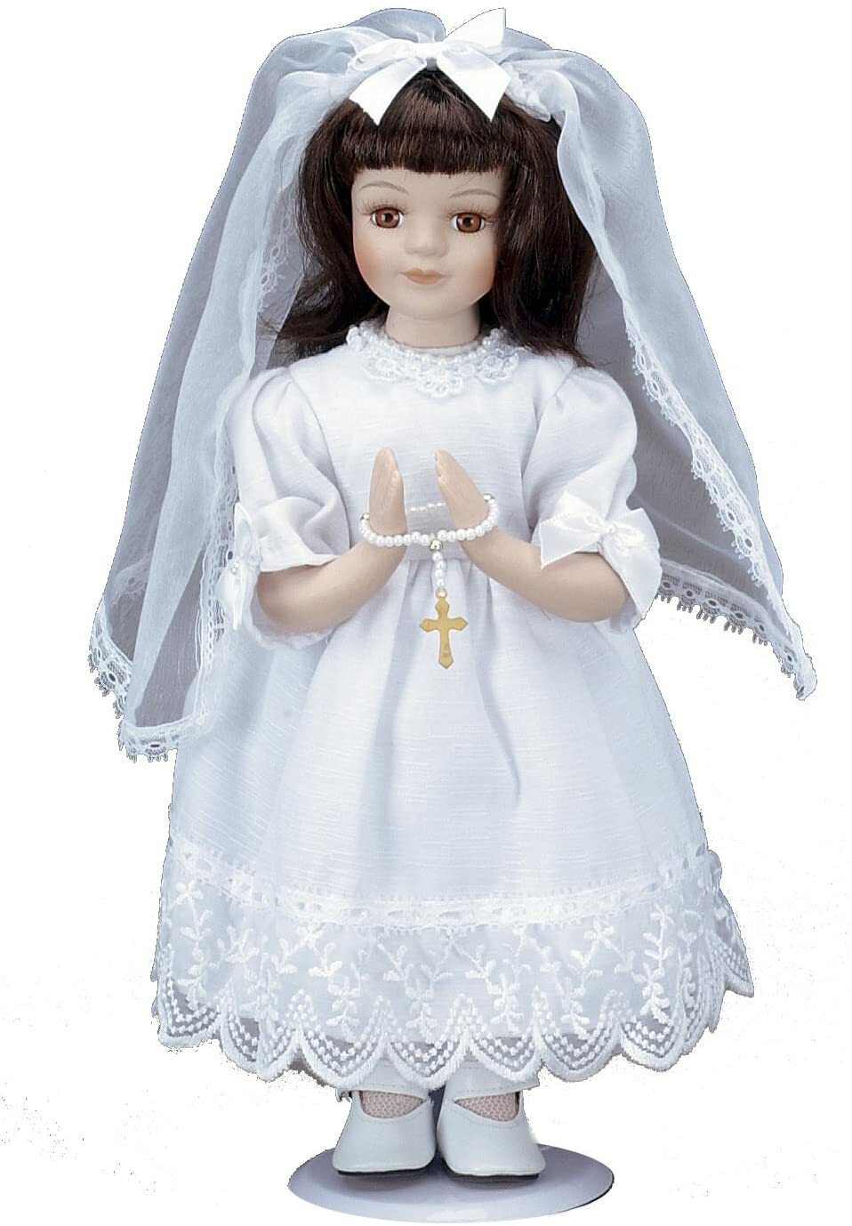 Tall Porcelain Communion Doll, 12-Inch, Brunette | Communion Gift