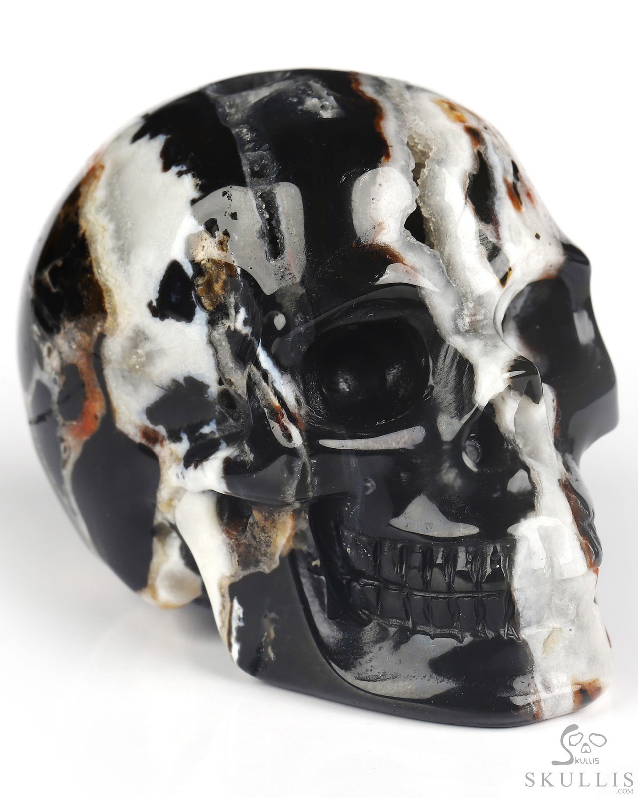 2.0″ Black Zebra Agate Hand Carved Crystal Skull, Realistic, Crystal Healing