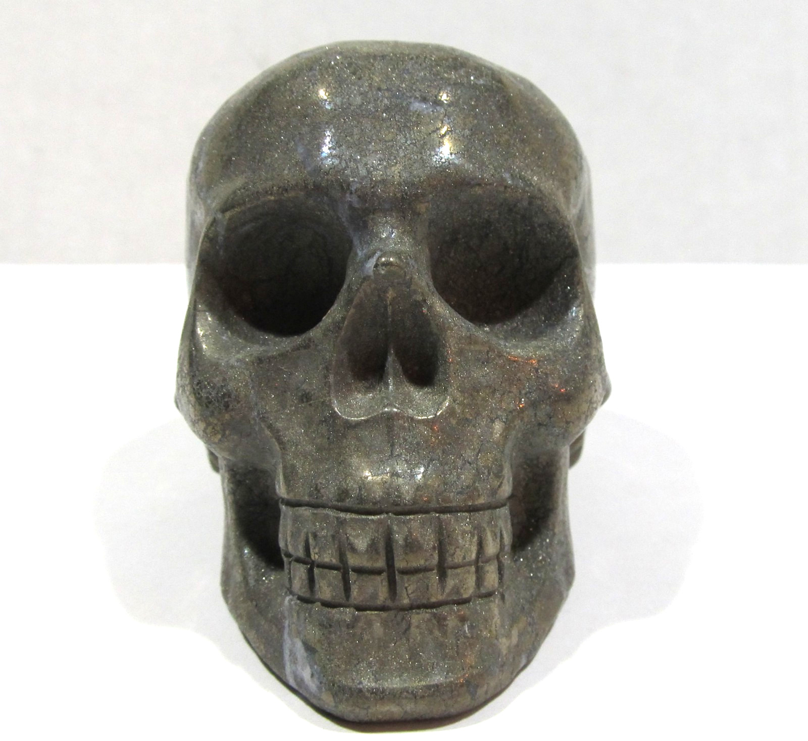 Pyrite realistic hand carved human crystal skull 3-1/8″