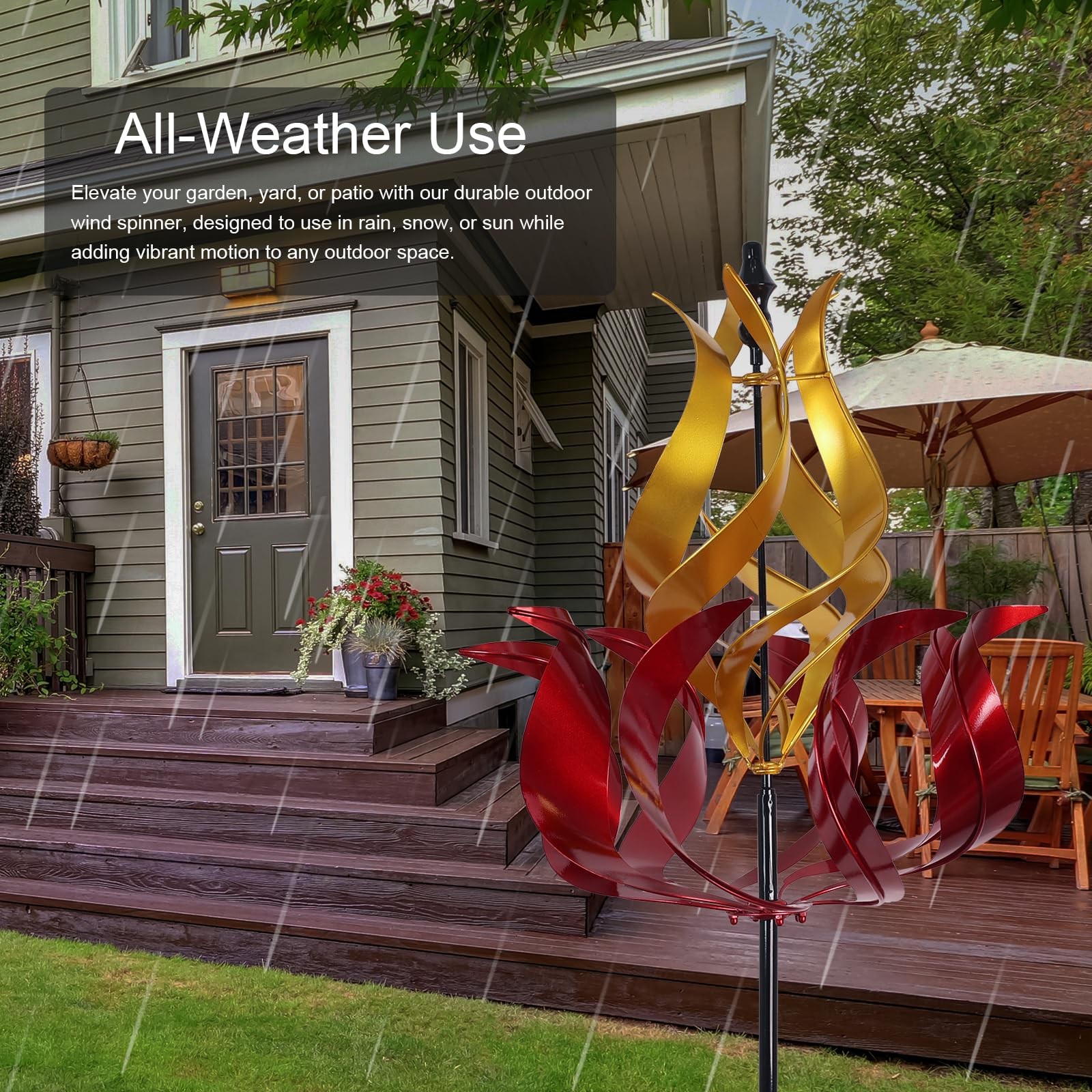 hogardeck Large Wind Spinners Outdoor, 93.3″ Metal Extra Large, Red,golden