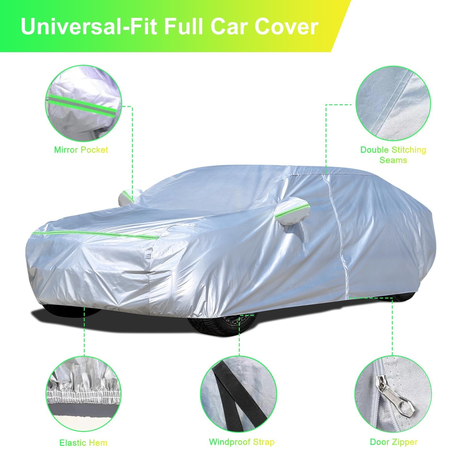 Sedan Car Cover (178-185 inches) – Universal Fit, Waterproof, Dupont Oxford, …