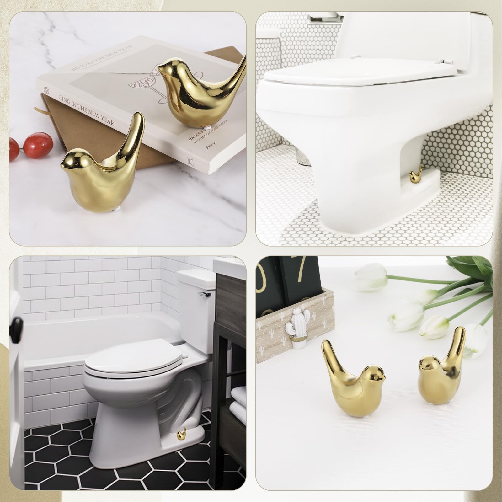 2 Pcs Toilet Bolt Caps Ceramic Gold Bird Replacement 7.2 x 6.5cm,