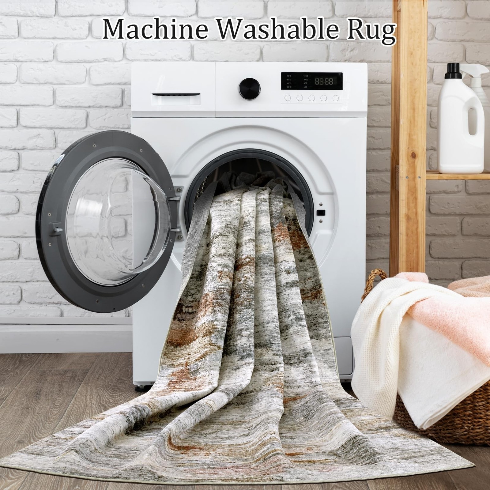 Area Rugs for Living Room: 9×12 Washable Neutral Modern Rug for Bedroom Large…