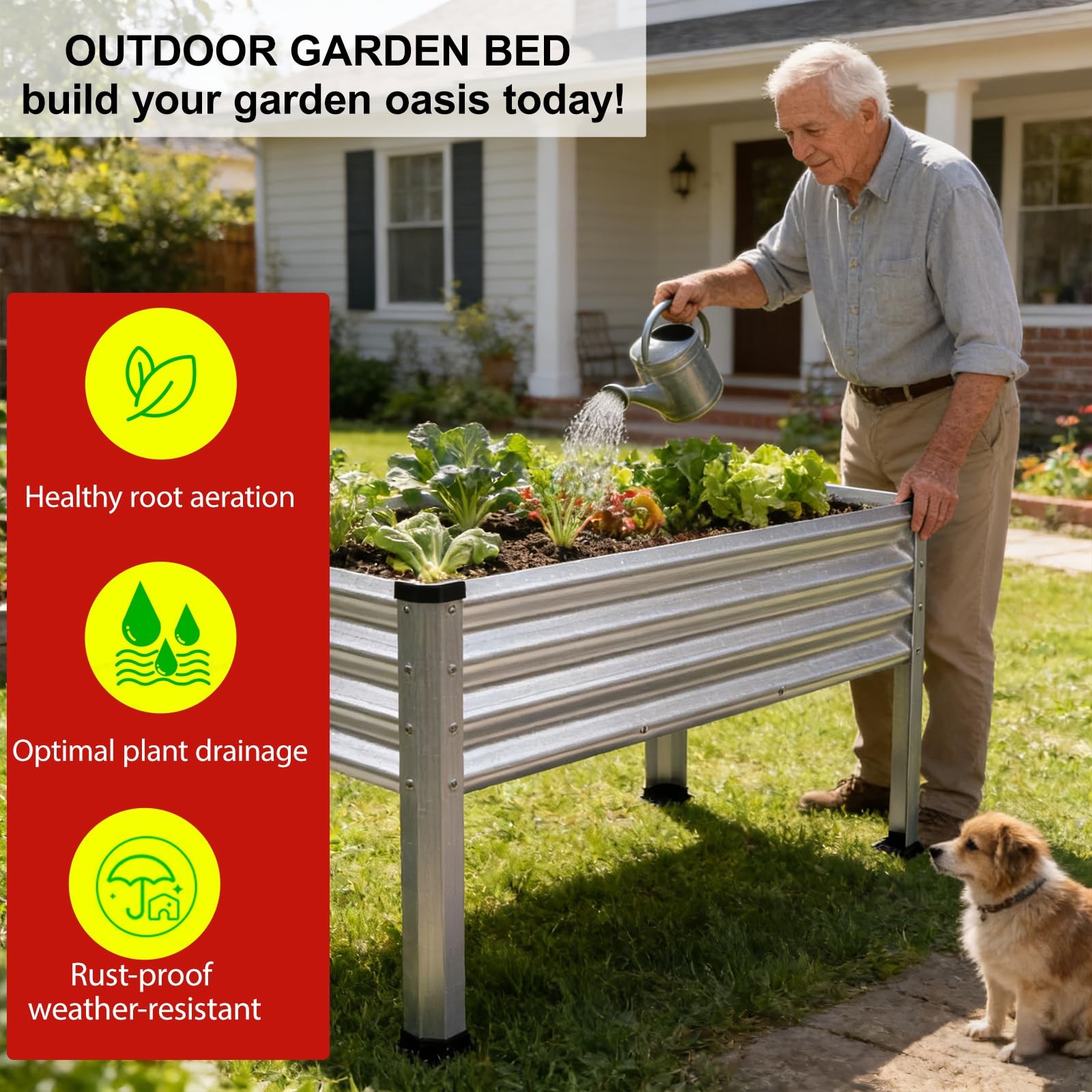 Yardbliss Large Galvanized Raised Garden Bed Outdoor 48inx24inx30in, Sliver