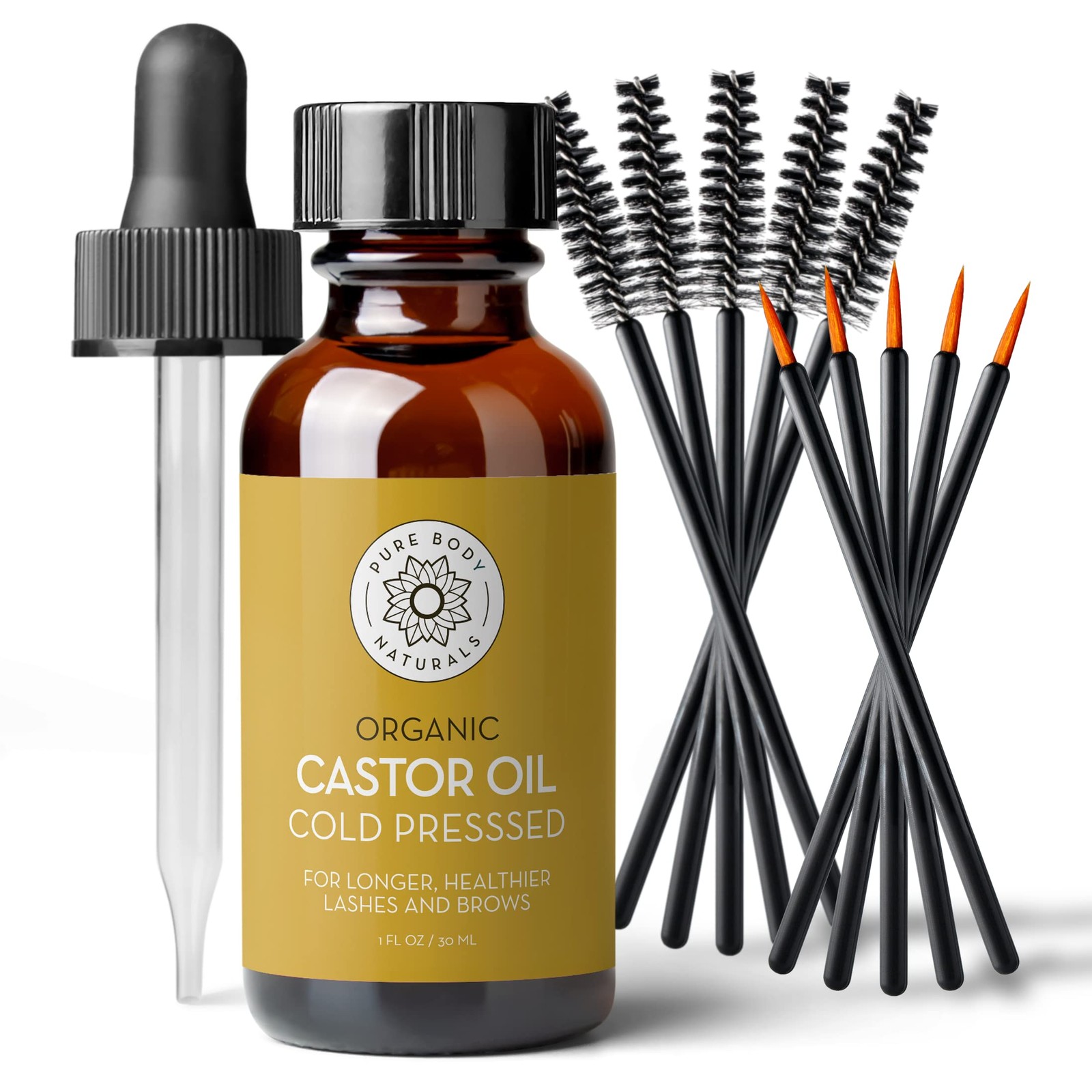 Pure Body Naturals Castor Oil for Eyelashes and 1 Fl Oz (Pack of 1), Pink
