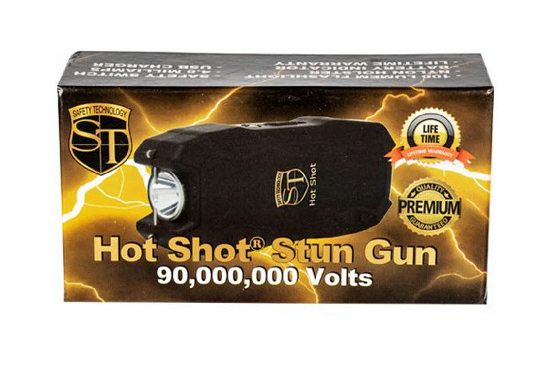 Hot Shot Stun Gun Black with Battery Meter & Bright LED 90 Million Volt NEW^@