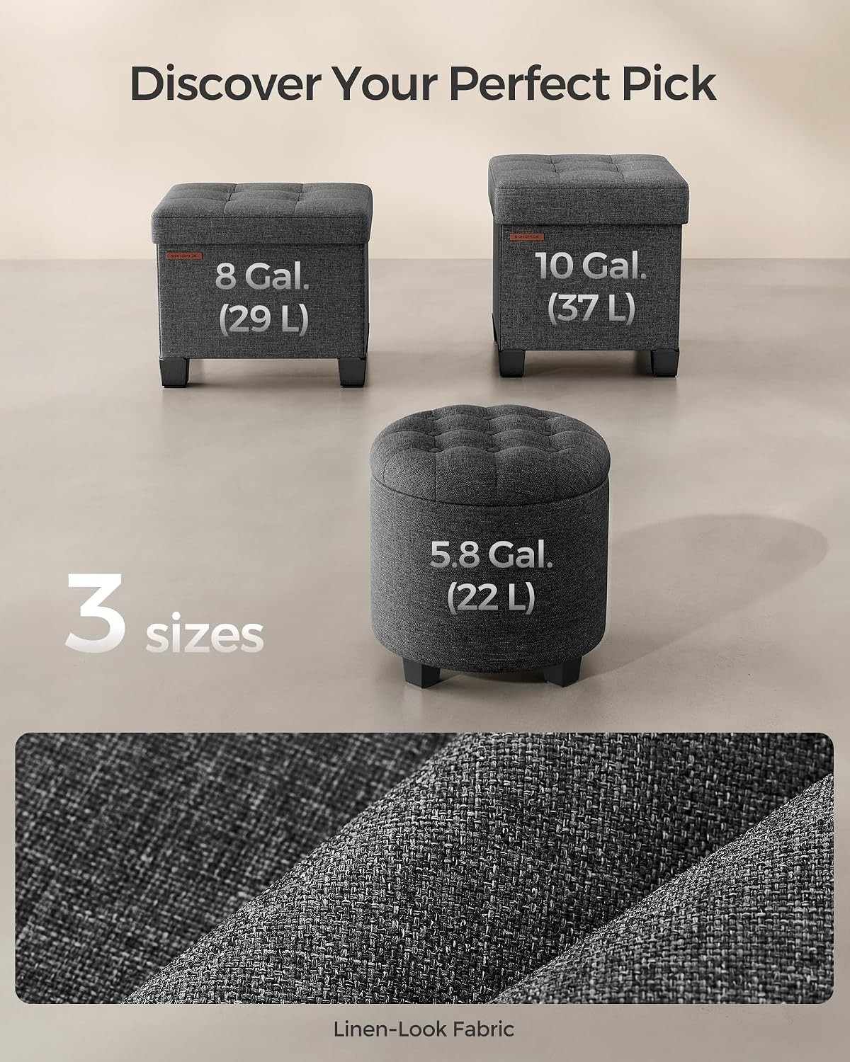 SONGMICS Round Ottoman, Ottoman with Storage, 17.7 Dia. x 17.5 H Inches Foot…