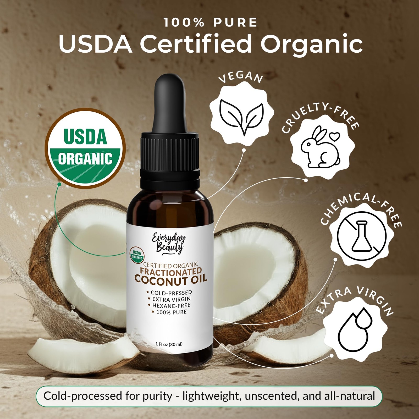 Organic Fractionated Coconut Oil | 100% Pure, 1 Fl Oz (Pack of 1)