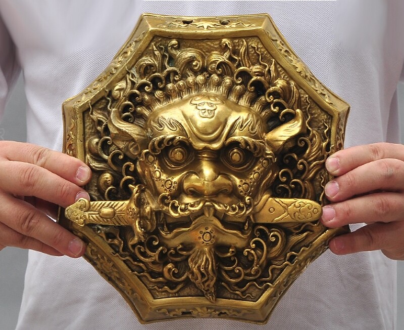 Brass Tiger Head Sword Mirror Feng Shui Amulet Home Exorcise Evil Spirit