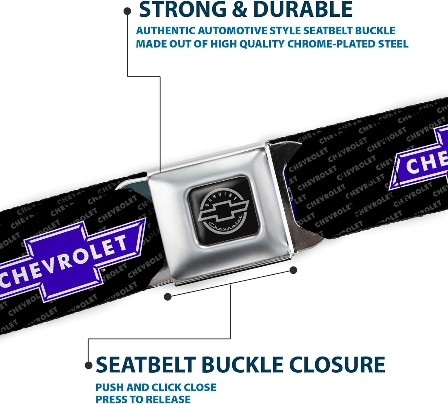 Chevy Seatbelt Belt – Chevy Bowtie Repeat W/Text Webbing ACC NEW