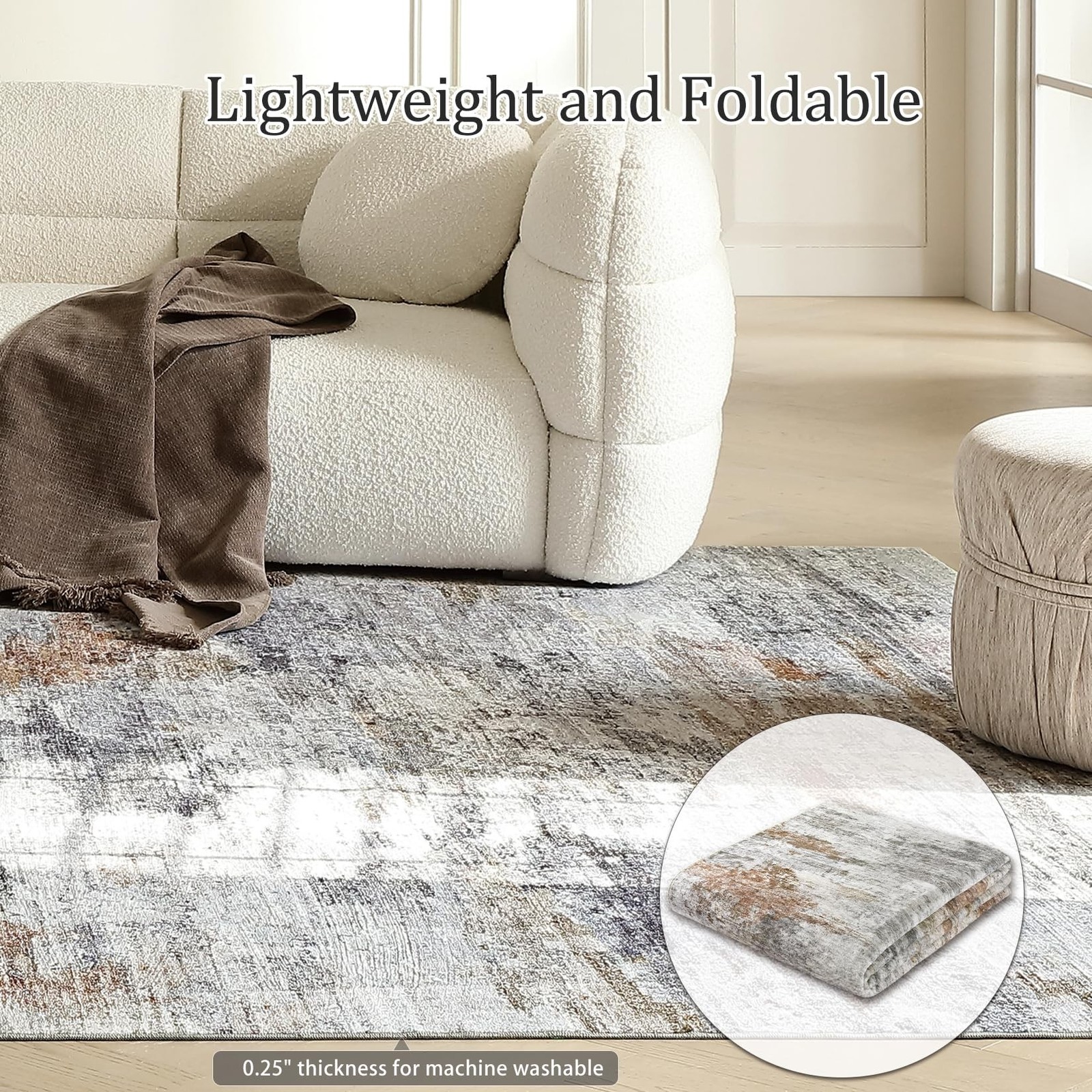 Area Rugs for Living Room: 9×12 Washable Neutral Modern Rug for Bedroom Large…