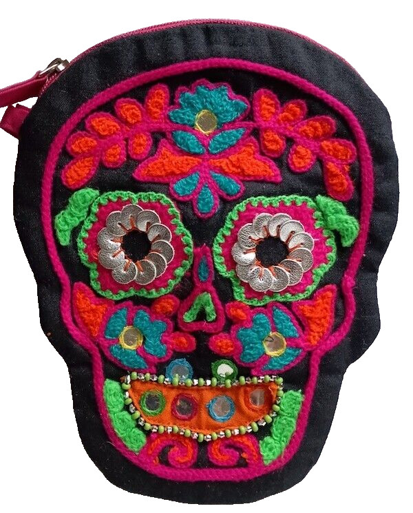 Purse, Skull – Assorted Bright Colors, 6.5 by 5 Inches, Zipper