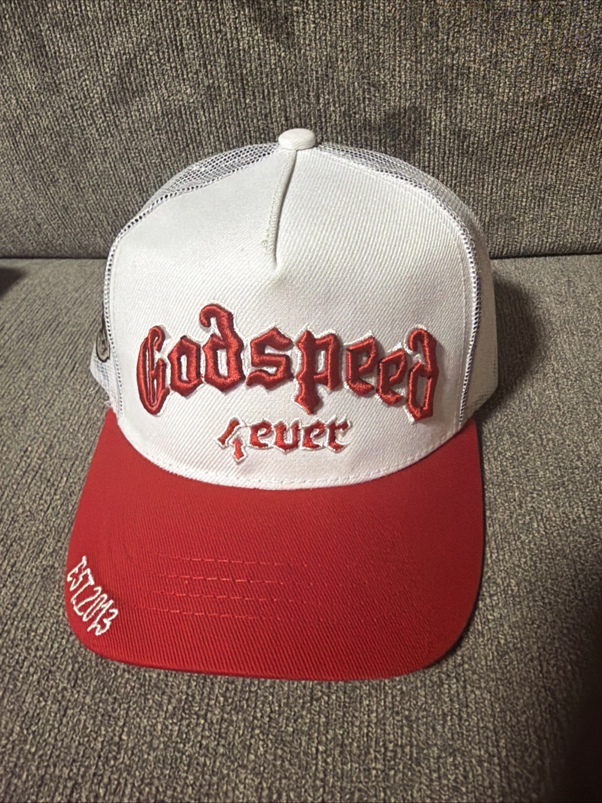 GODSPEED HAT WHITE RED FOREVER TRUCKER