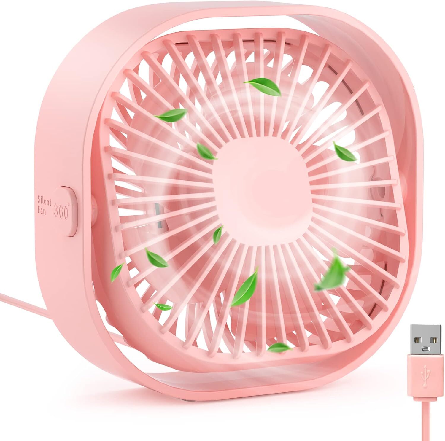 RJVW Small USB Desk Fan,3 Speeds Portable Table Fan, 4.9*1.3*4.8 inches, Pink