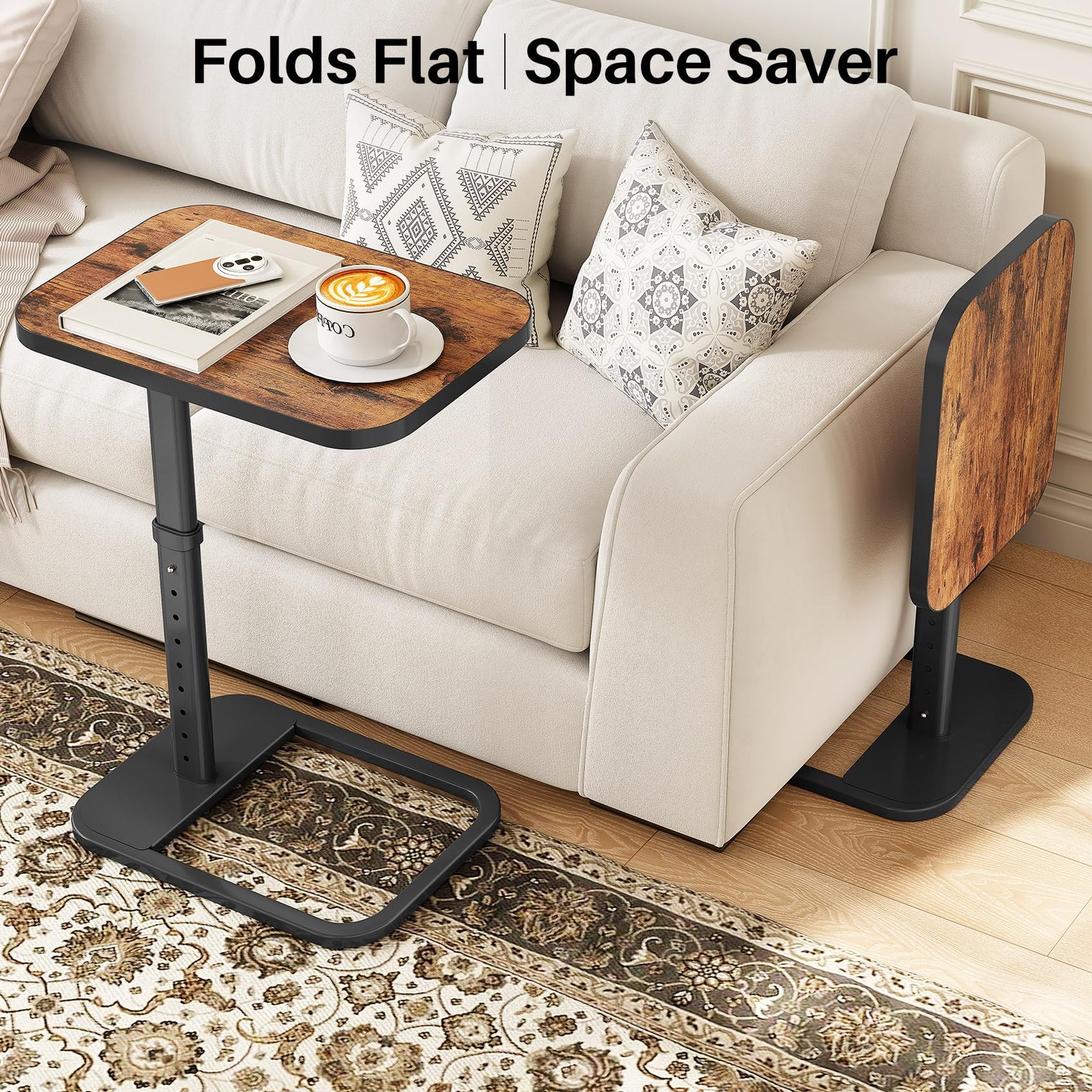 Kitstorack TV Tray Table, Adjustable Height & Flip-Top Large Top Brown