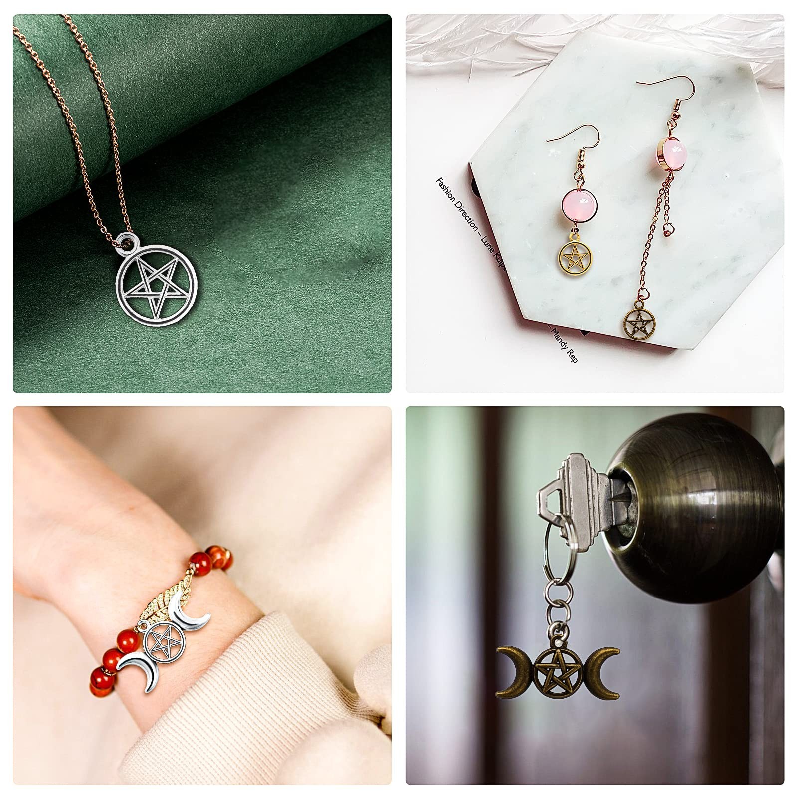 Sliverdew Alloy Pentagram Moon Charms 50PCS – Pentacle Star Pendant Lucky Wit…