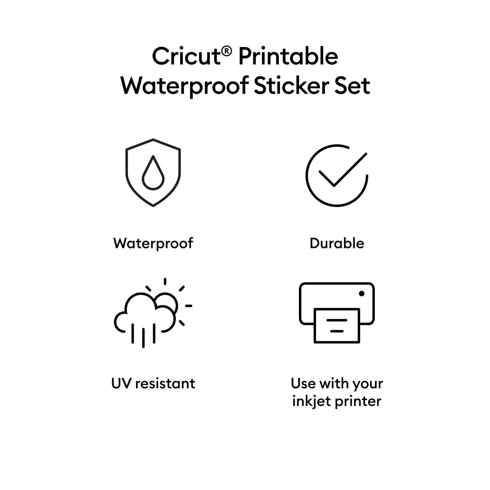 Cricut Waterproof Sticker Paper (20 White Sheets, 8.5×11), Printable Stickers Fo