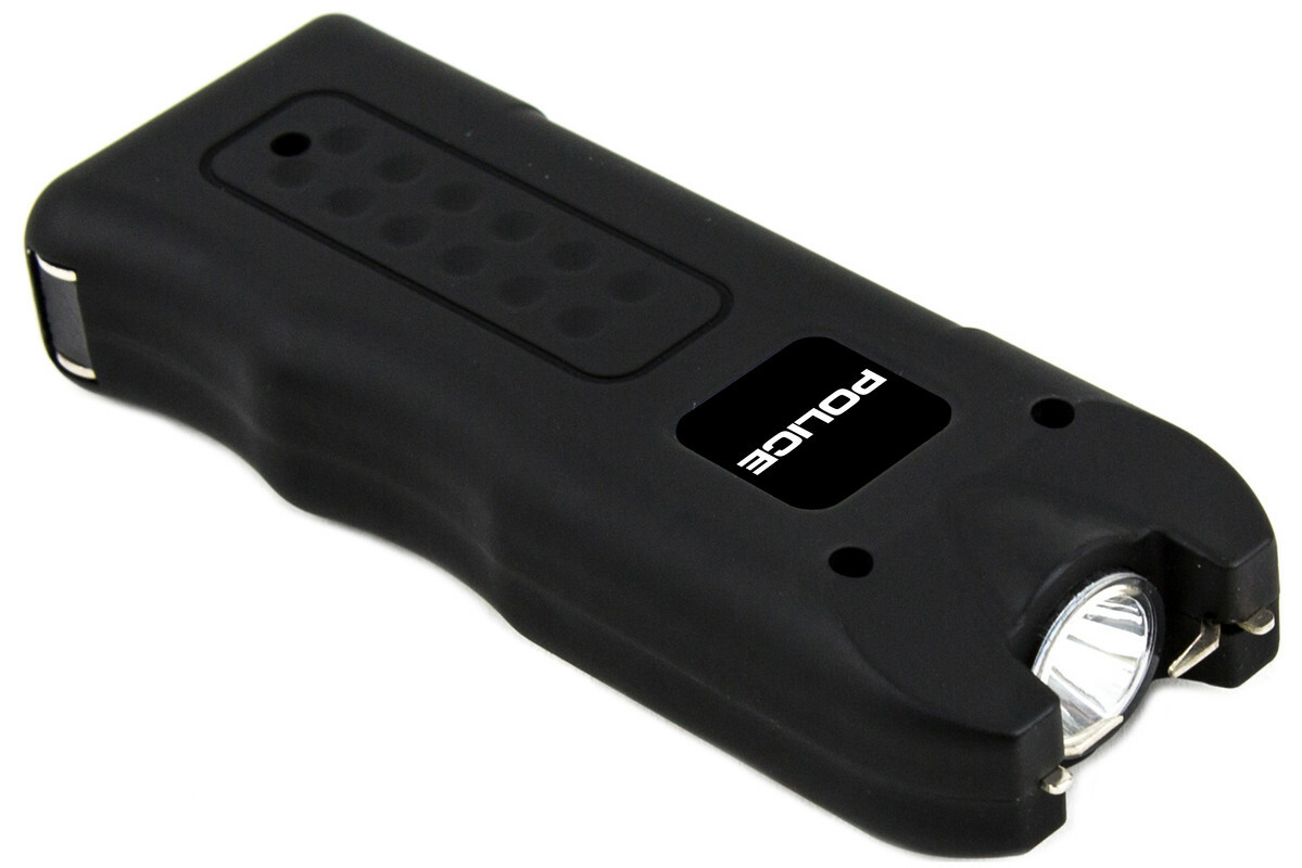POLICE Stun Gun Self Defense 628 Rechargeable LED Flashlight & Siren Alarm Black