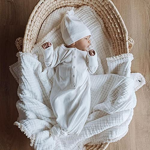 Twopumpkin Baby Girl Boy Coming Home Knotted 0-3 Months, A Waffle Knit Gray