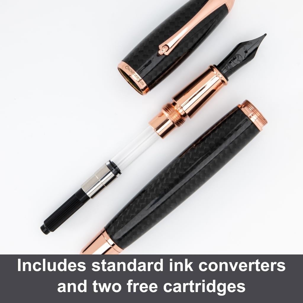 Monteverde Super Mega Carbon Fiber 18K Rose Gold Trim Fountain Pen JoWo Nib
