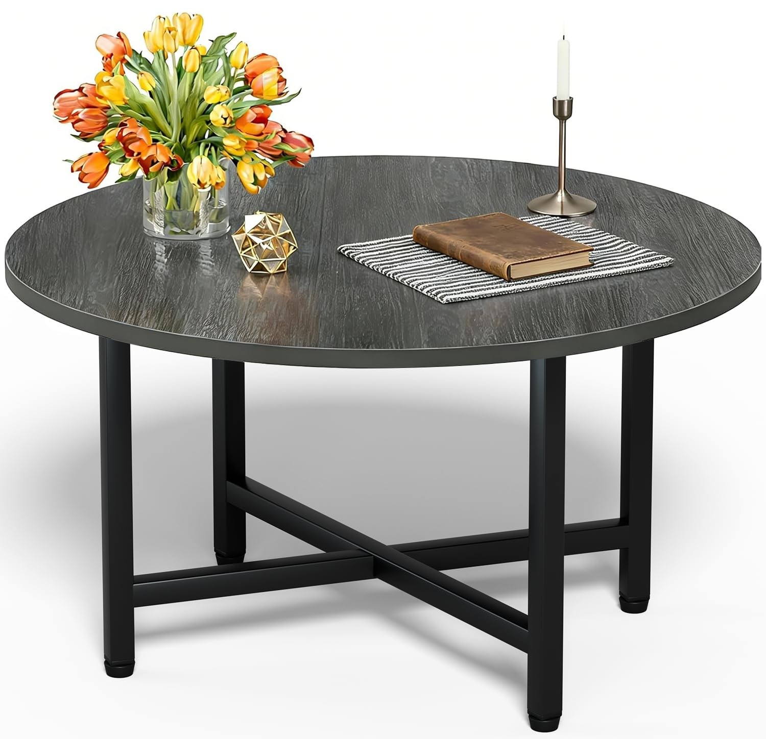 FAMIDGE Round Coffee Table, Small Coffee Tables for Living Room, Wood Coffee Tab