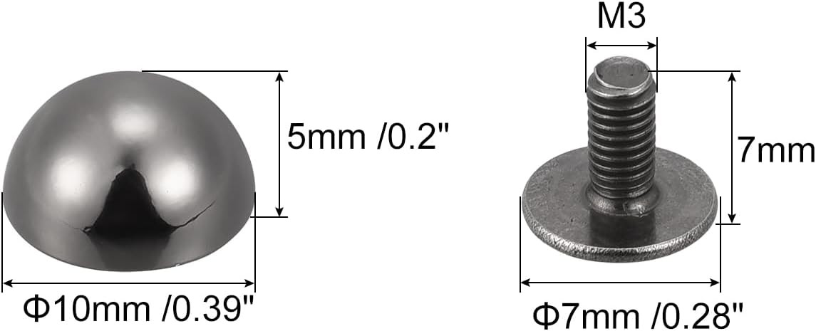 uxcell 10x6mm Screw Back Rivets Solid Round Head Leather Studs 10x6mm, Black