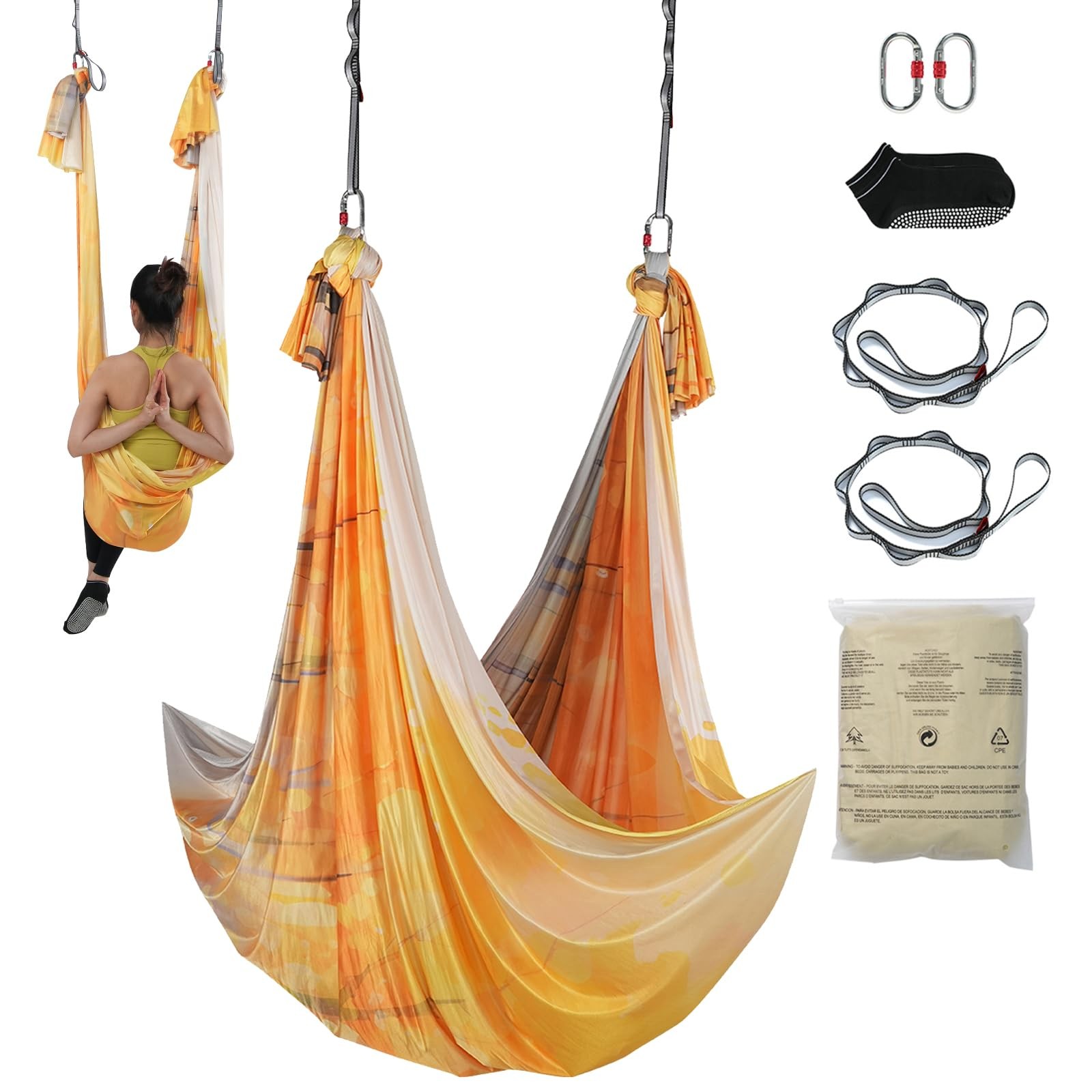 VEVOR Aerial Yoga Hammock & Swing Kit, 5.5 Yards, 100gsm Nylon, 2200lbs Cap.