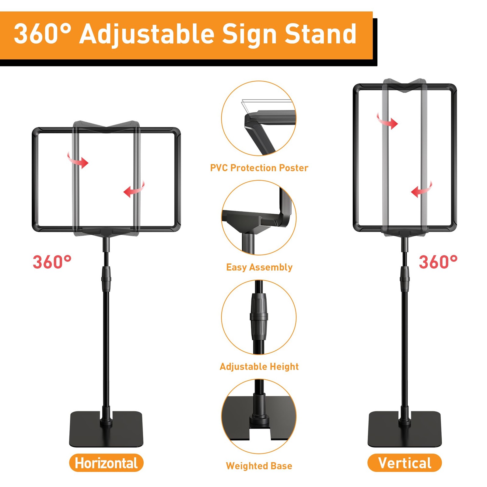 RANDUN Sign Holder Stand 8.5×11 inch Sign Stand – Floor Standing Sign Holder Adj
