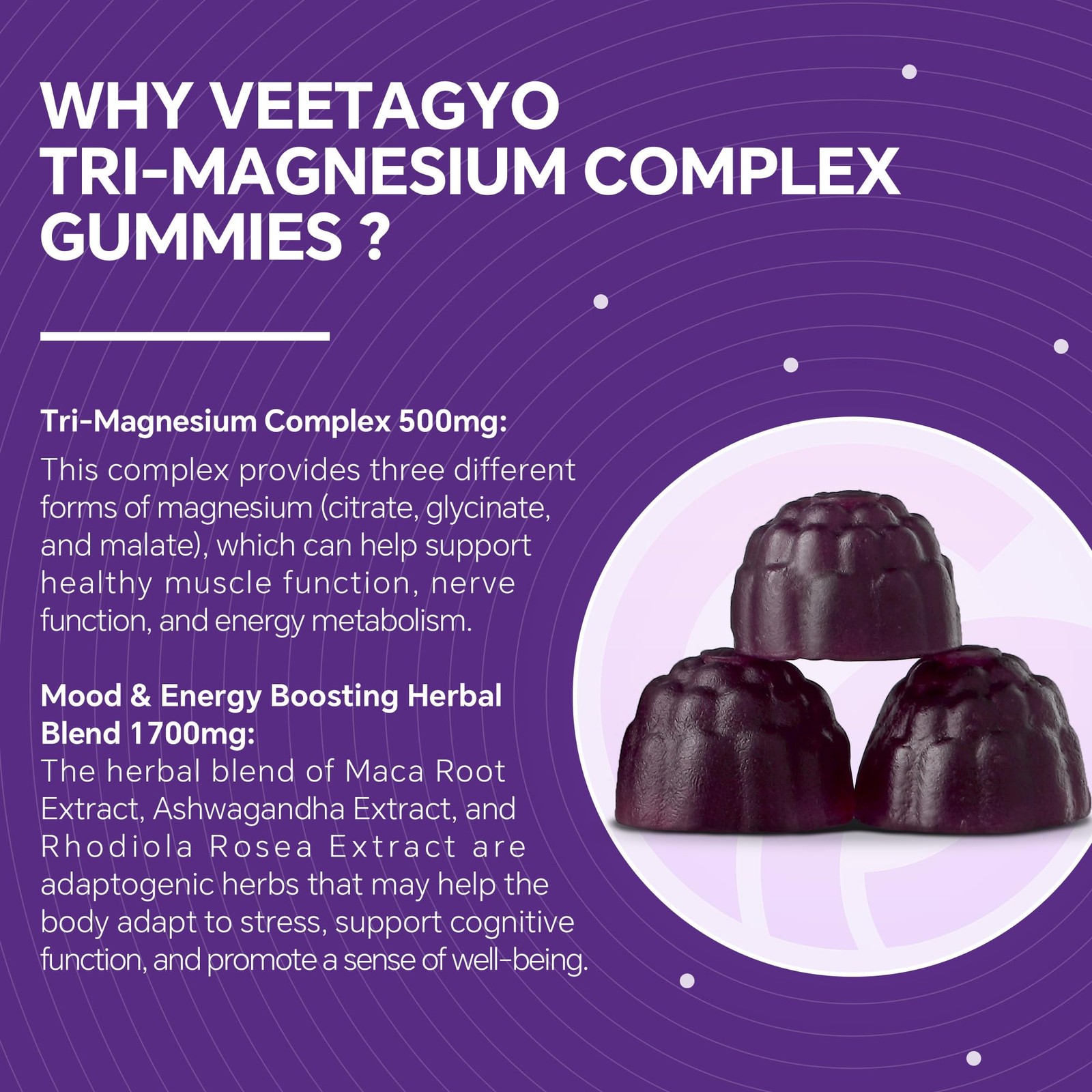VEETAGYO Magnesium Gummies 500mg 400mg | High Absorption Bone Nerve Muscle Suppo