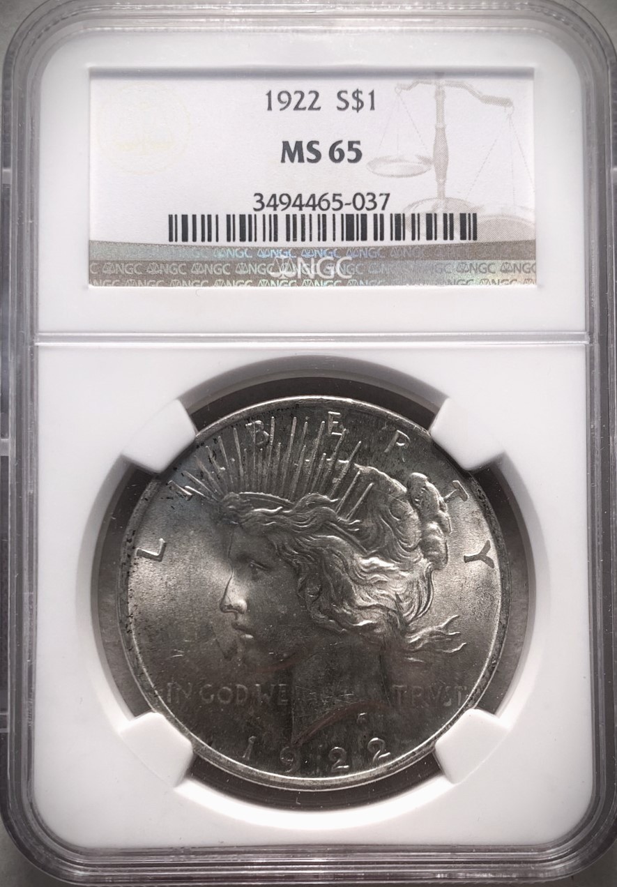 1922 PEACE SILVER DOLLAR – NGC MS-65