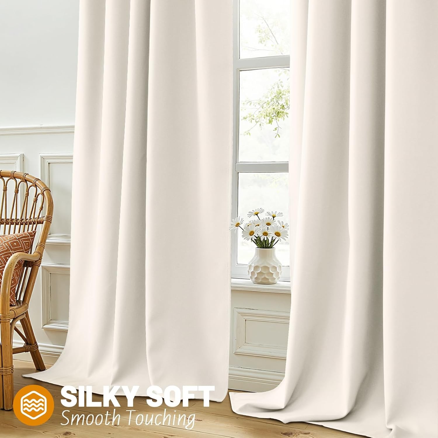 SimpleHome 100% Blackout 63 Inch Cream Curtains for Living Room