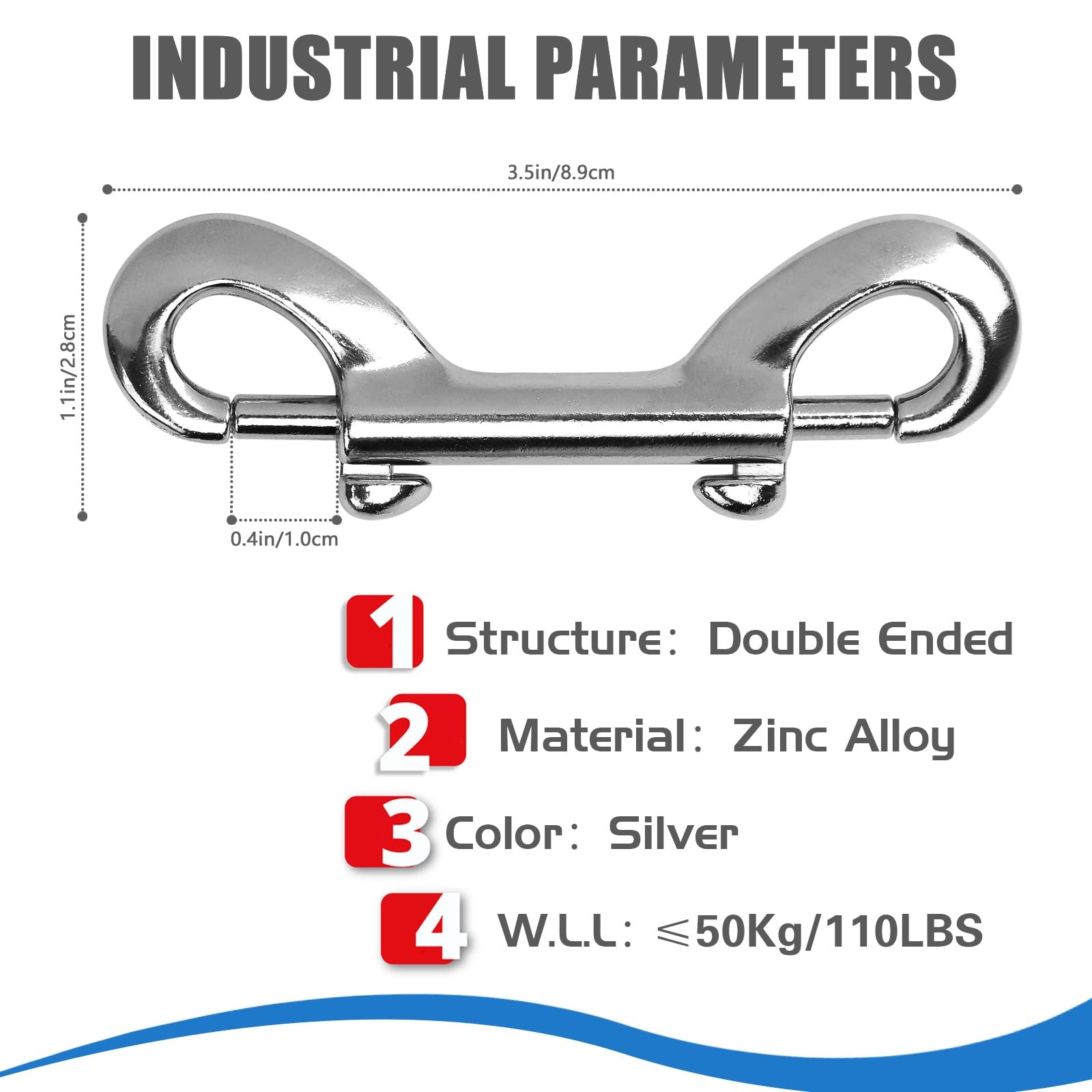 4 PCS Double Ended Snaps, 3.5 Inch Zinc Alloy Trigger Metal Inch, Silver