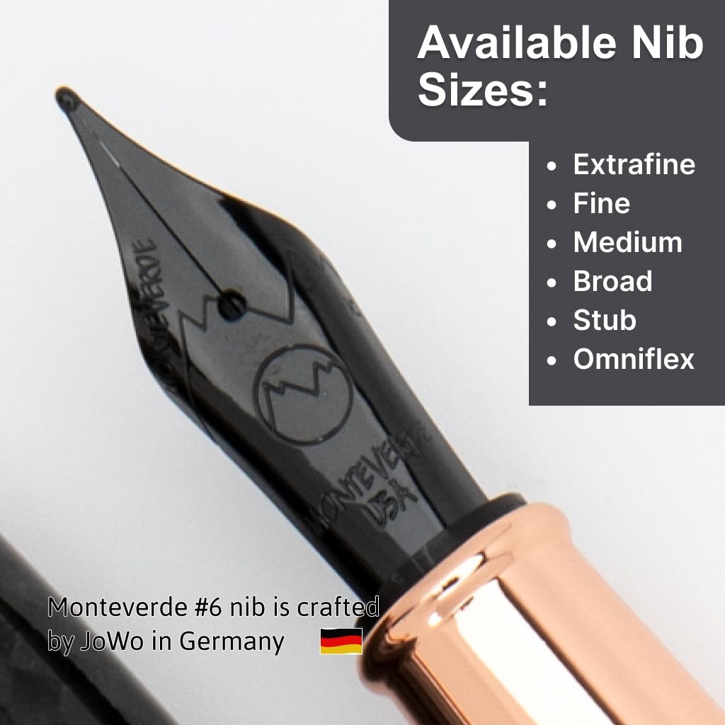 Monteverde Super Mega Carbon Fiber 18K Rose Gold Trim Fountain Pen JoWo Nib