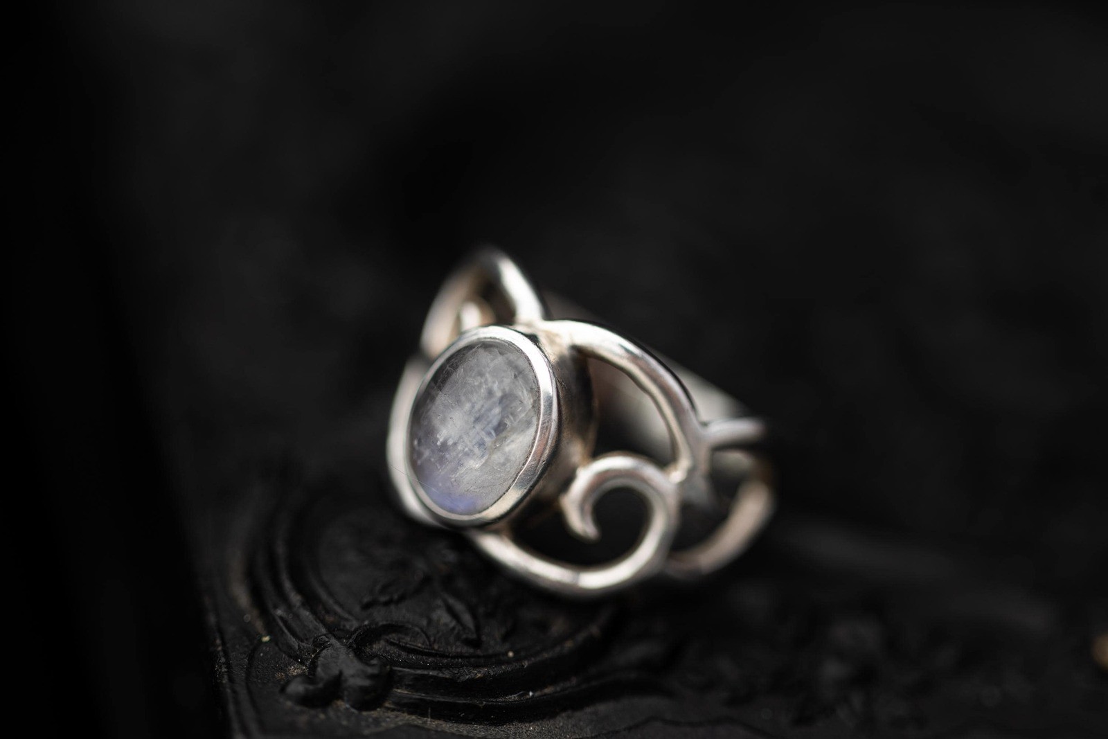 Vintage Estate Moonstone Sterling Silver Statement Ring Boho Jewelry