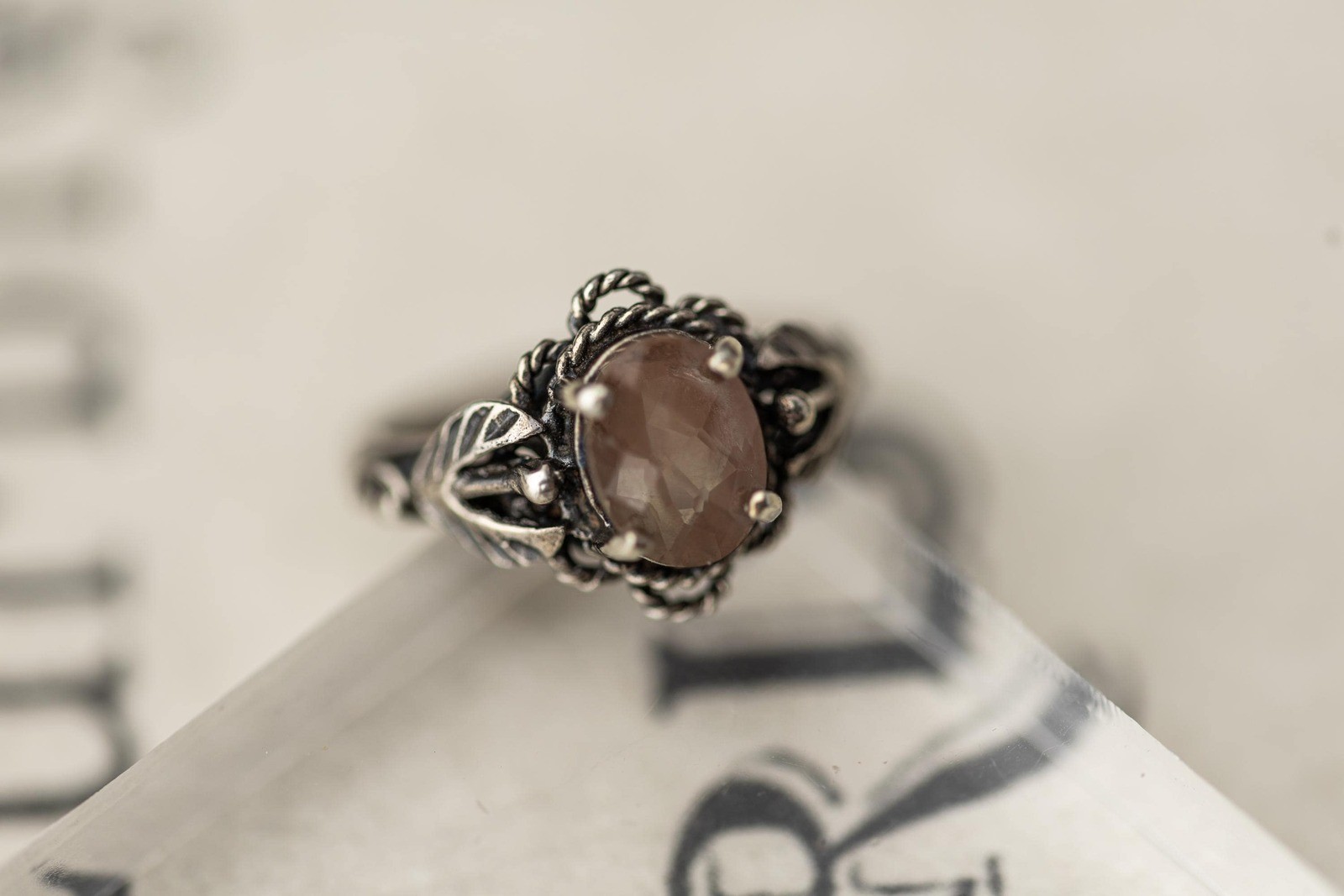 Vintage Estate Saphiret Glass Sterling Silver Ring Art Nouveau Jewelry